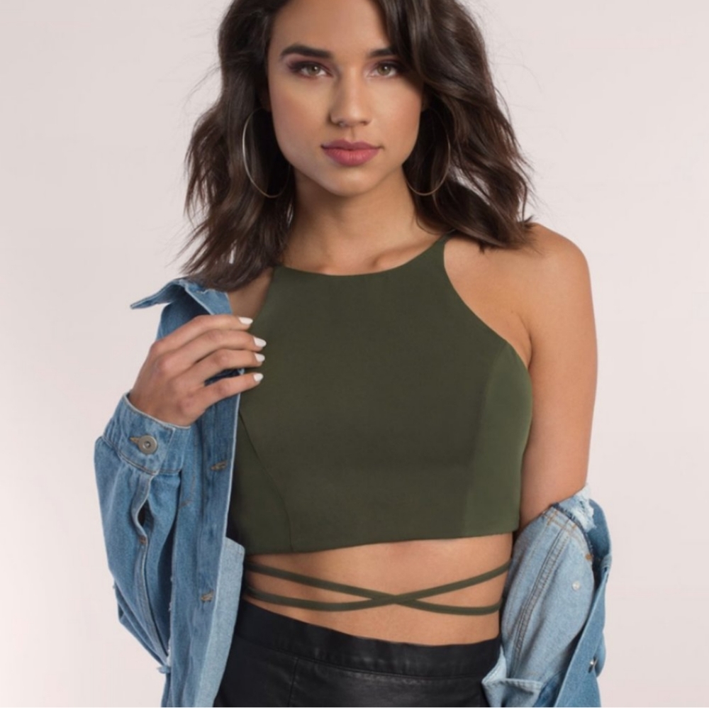 Tobi Kendall Green Crop Top Wrap Top